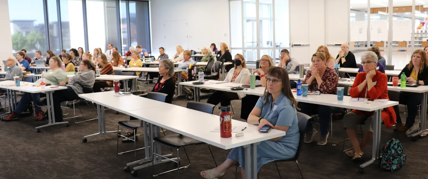 Librarians in a classroom at an in person Continuing Education event from the State Library.