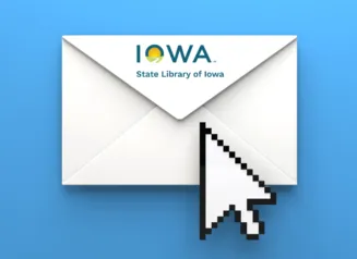 Mouse cursor hovering over an envelope with the State Library logo on the flap.