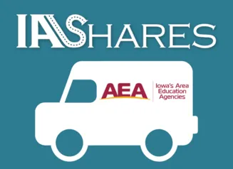 IA Shares logo above an icon of a delivery van with the Iowa AEAs logo on the side.