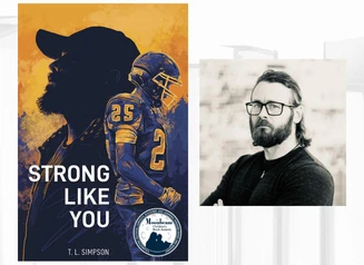 Book cover of Strong Like You next to headshot of author T.L. Simpson.