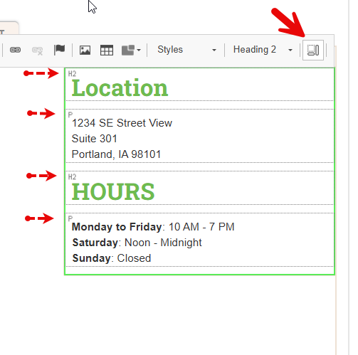 Structure button in the PLOW website content block editor.