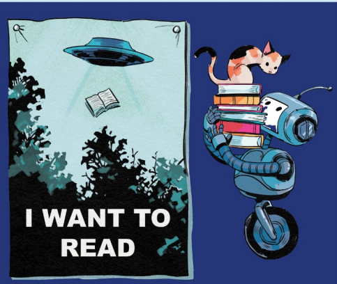 Alien and Cat with Books