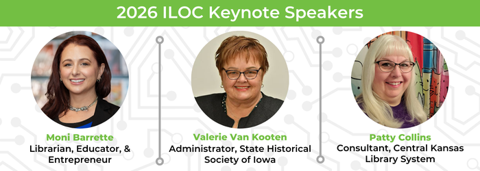 Three keynote speakers for ILOC 2026: Moni Barrette, Valerie Van Kooten, and Patty Collins.