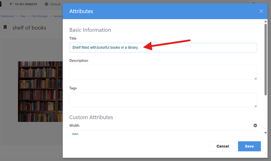 Adding alt text to a new image on a PLOW website.